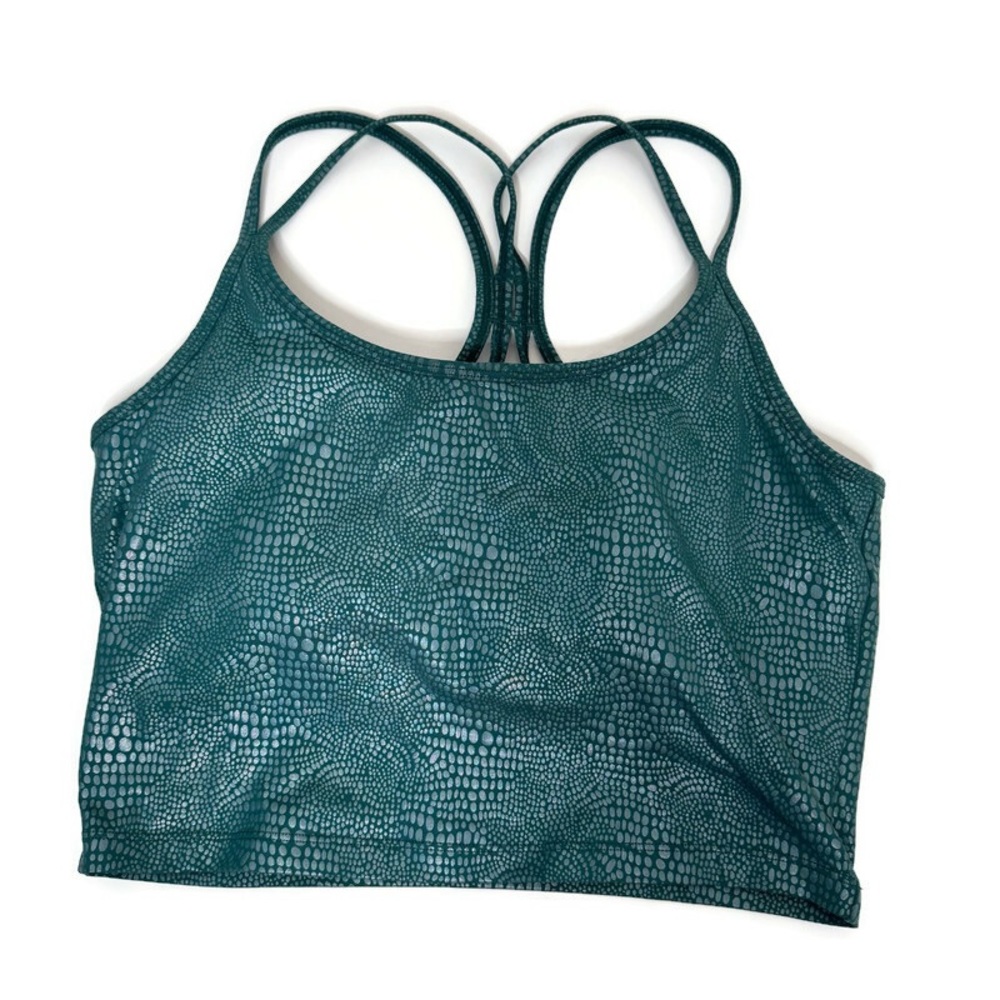 Calvin Klein Strappy Back Crop Tank Sports Bra Teal Reptile Print Size Large